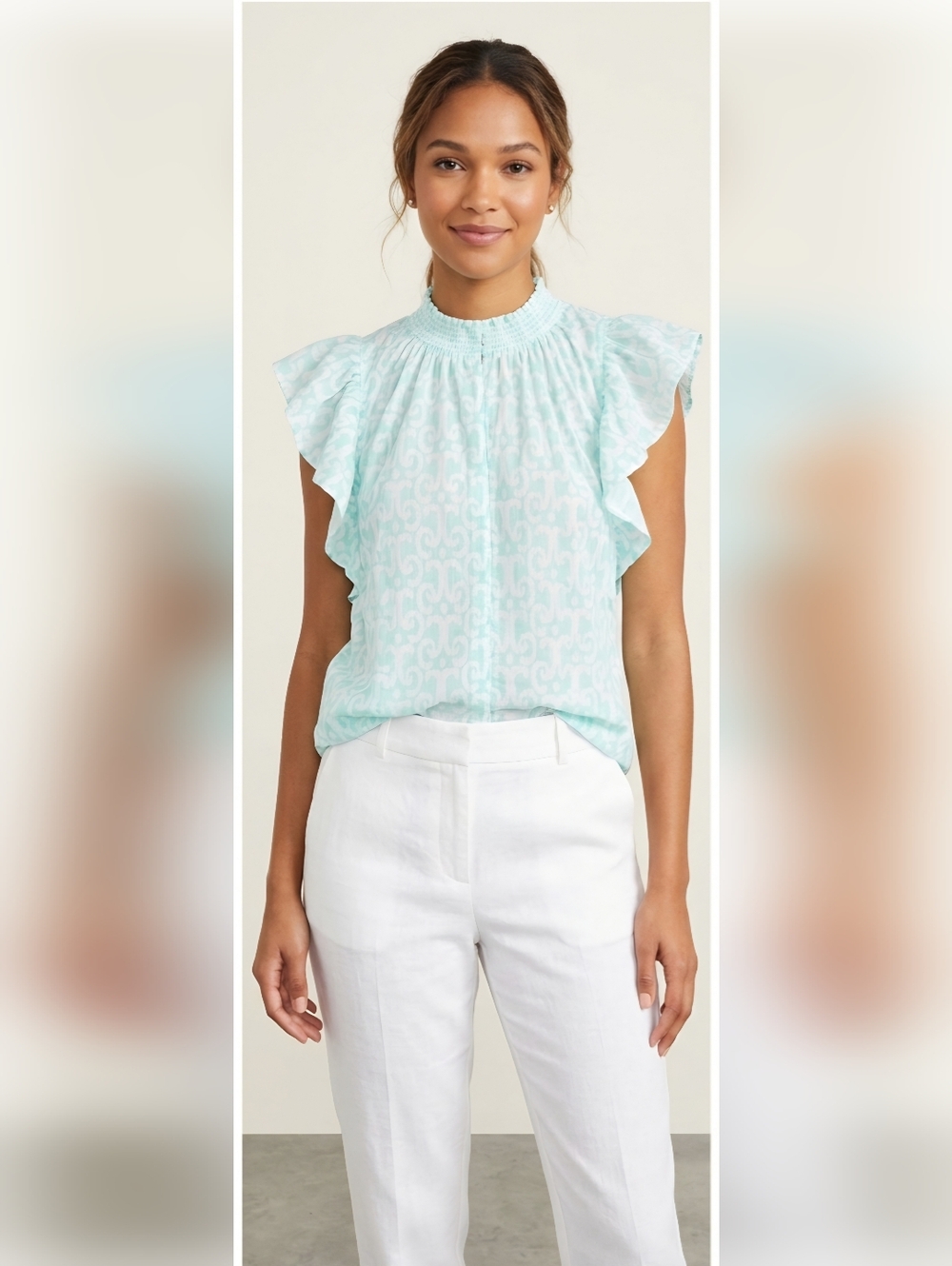 NWOT Jude Connally Mint Patterned Ruffle Sleeve Camisole